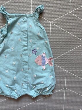 Carters|Baby girl/toddler sleeveless bubble romper in Turquoise w Fish Applique•